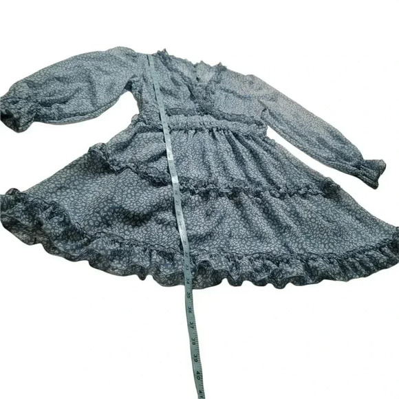 Womens Spring Summer Deep V Neck Ruffle Long Sleeve Floral Print Mini Dress Sz S - Picture 6 of 12